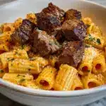 Cajun Steak Tips in Cheesy Rigatoni Parmesan Sauce Recipe