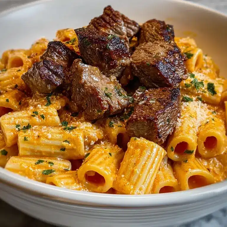 Cajun Steak Tips in Cheesy Rigatoni Parmesan Sauce Recipe