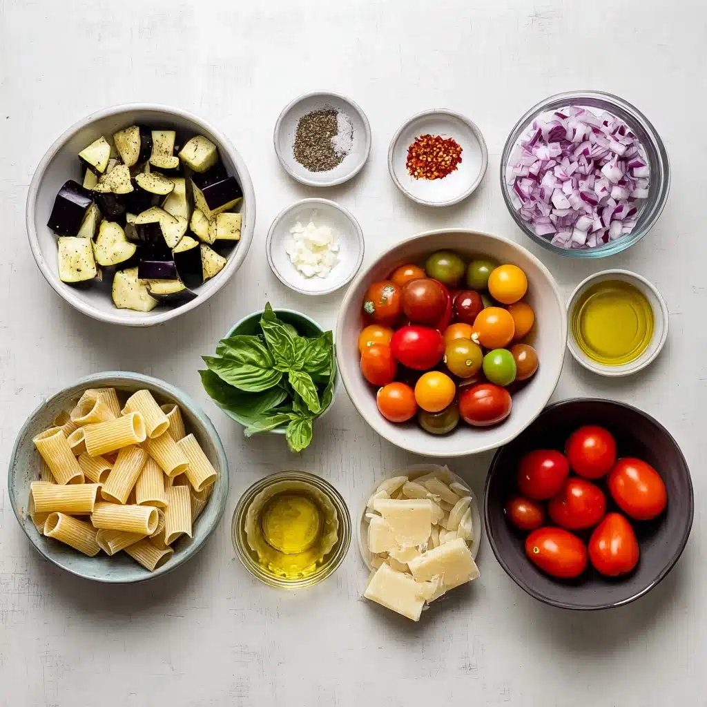 Eggplant and Fresh Tomato Pasta Recipe - Recipe Image