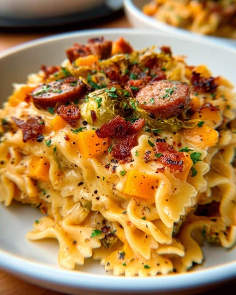 Autumn Sausage Pasta with Roasted Butternut Squash and Brussels Sprouts Recipe