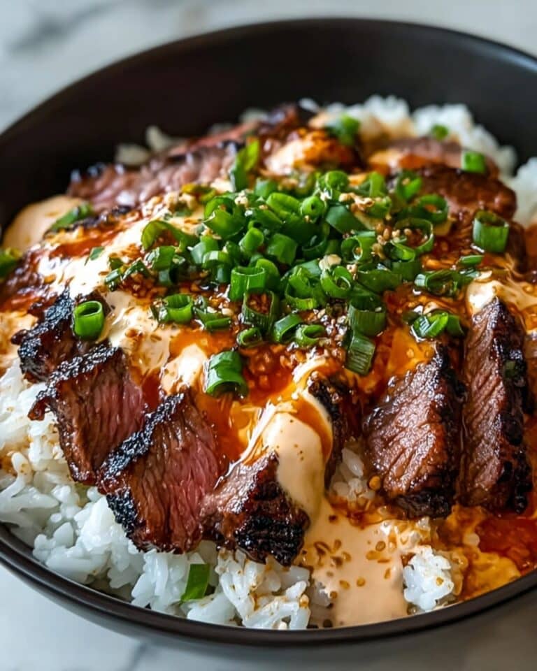 Korean BBQ Steak Rice Bowls with Spicy Cream Sauce Recipe