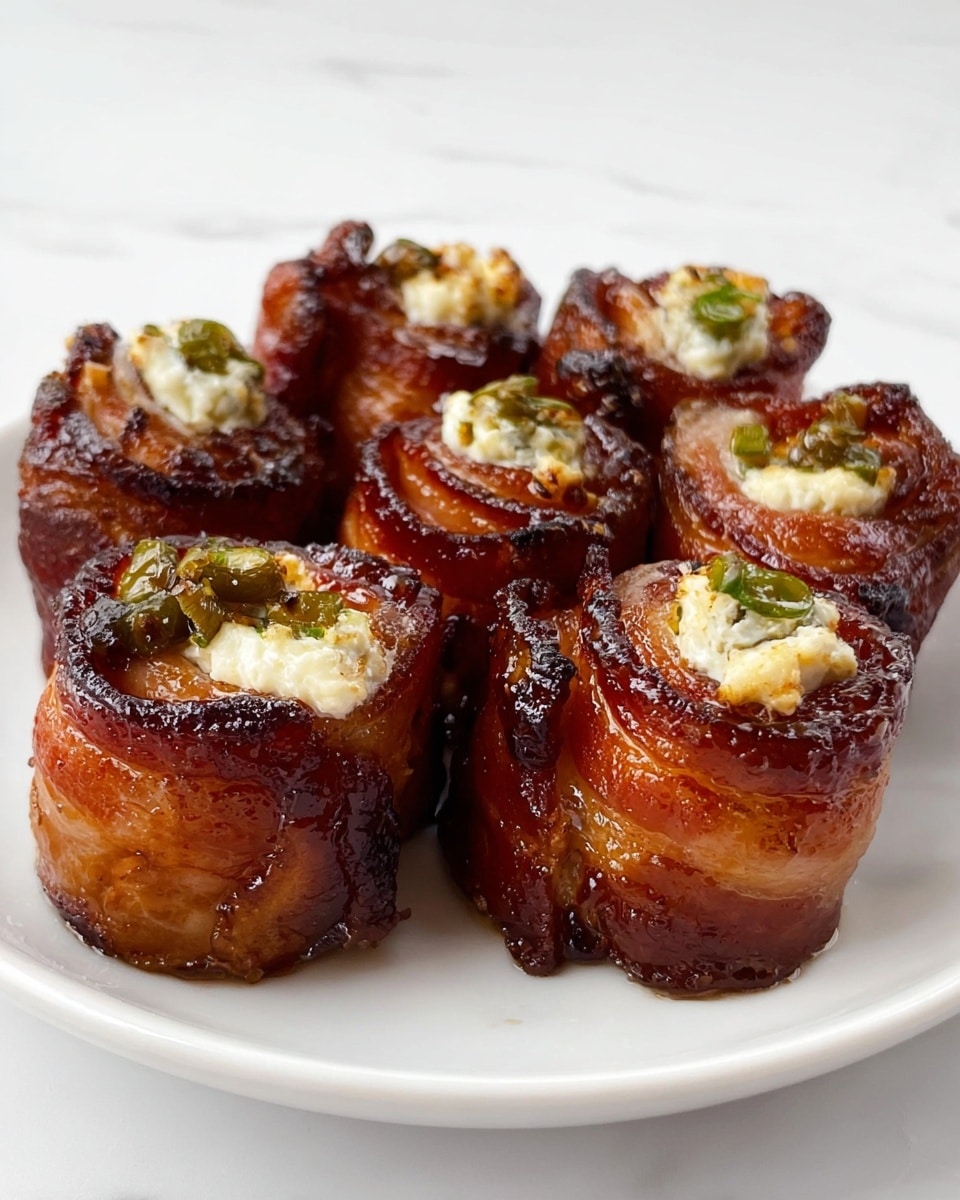 The image shows a white plate holding eight brown, shiny rolls that have a slightly crispy texture on the outside. Each roll is tightly packed in a spiral shape with visible layers of caramelized, dark brown edges and lighter, golden brown sections. They are filled on top with a creamy, pale yellow filling that looks soft and smooth, topped with small green herbs or leaves. The rolls vary in size but are generally thick and upright, giving a layered, textured look from the side. The plate is set against a plain, white marbled background. photo taken with an iphone --ar 4:5 --v 7