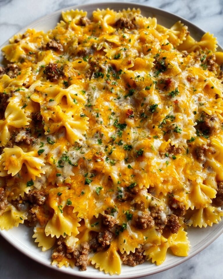 Cajun Cream Cheese Alfredo Bowties with Spiced Ground Beef Recipe